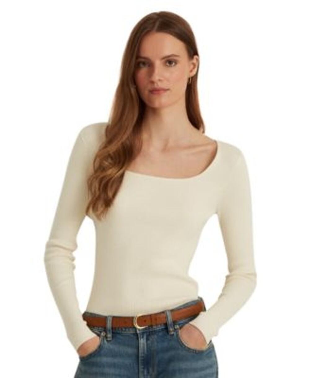 Lauren Ralph Lauren Women's Mascarpone Cream Ribbed Square Neck Sweater, Medium